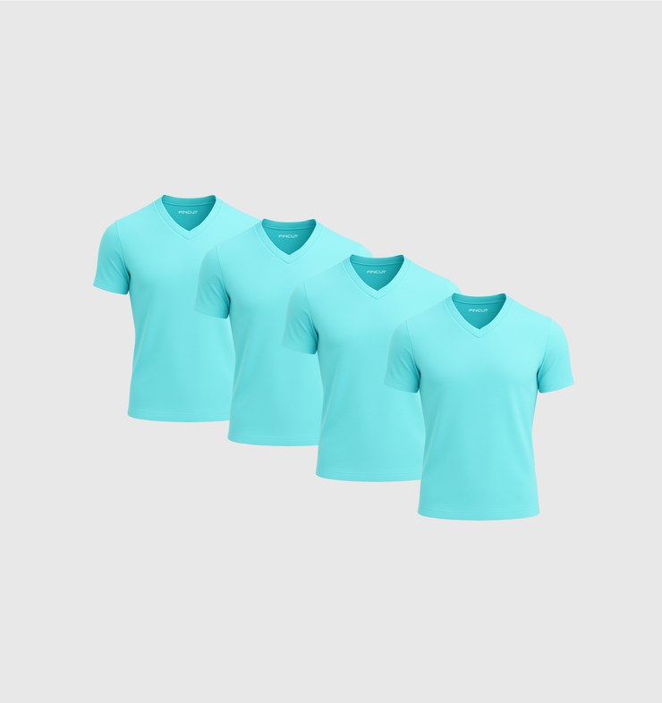 Pack of 4 V-neck Shirts - Turquoise blue