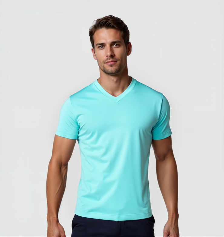 V-neck T-shirt - Turquoise blue